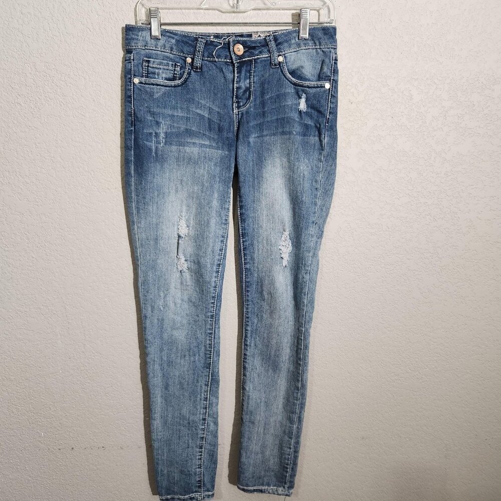 Refuge Glam Ultra Skinny Jeans Womens 0R Medium Wash Distressed Stretch Denim
